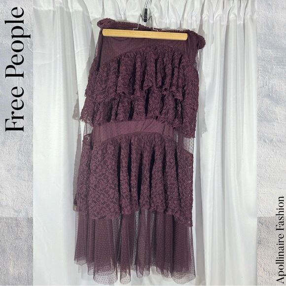 FREE PEOPLE LACE IN LOVE MAXI SKIRT IN VINTAGE WINE NWT SMALL, MEDIUM & LARGE - Picture 7 of 12